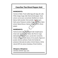 Casa Das Tias Ghost Pepper Aioli - Bilingual Ingredients