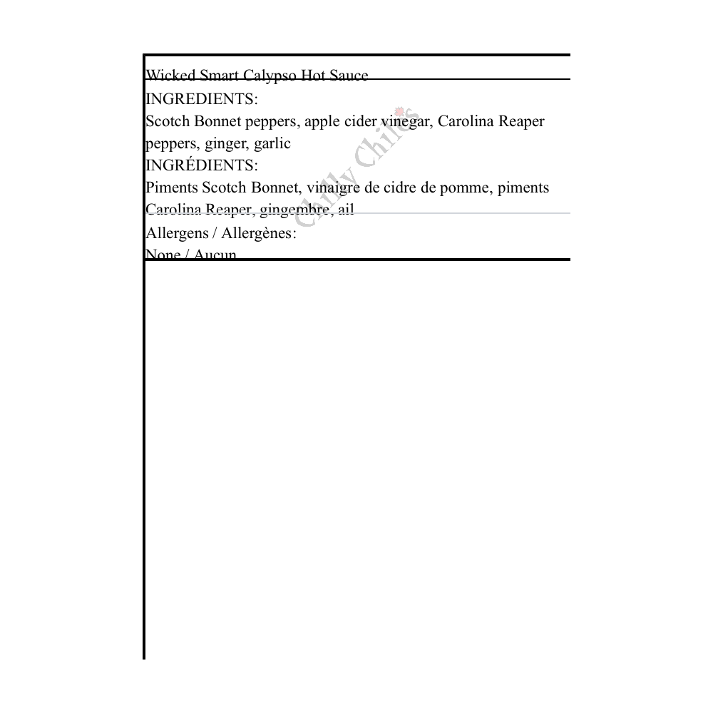 Wicked Smart Calypso Hot Sauce - Bilingual Ingredients