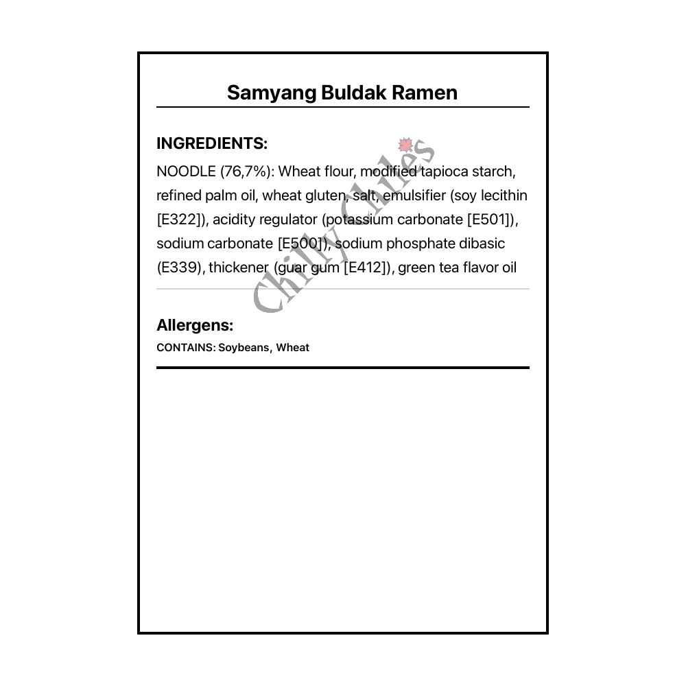 Samyang Buldak Ramen - Bilingual Ingredients