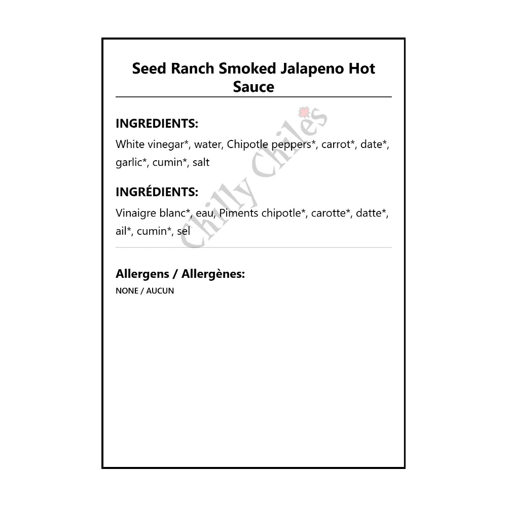 Seed Ranch Smoked Jalapeno Hot Sauce - Bilingual Ingredients
