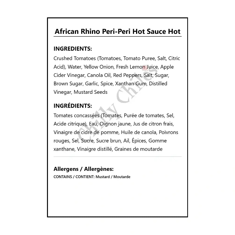 African Rhino Peri-Peri Hot Sauce Hot - Hot Sauce
