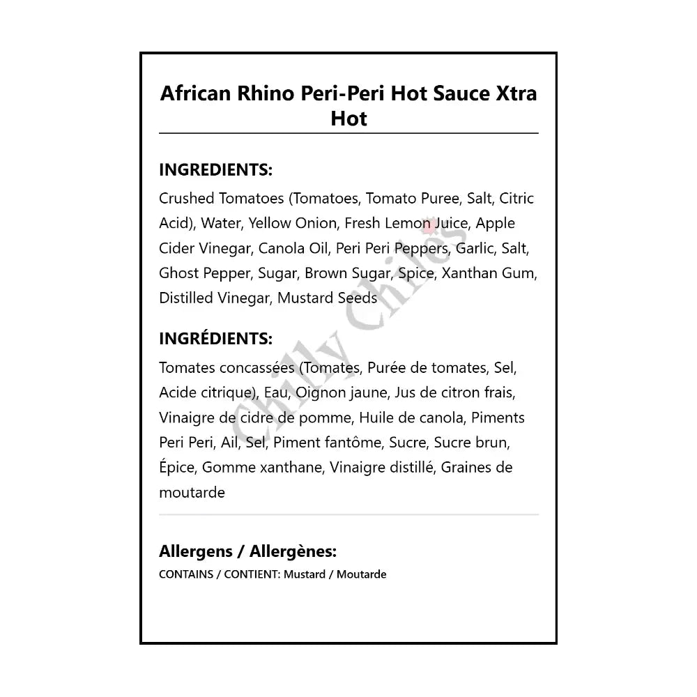 African Rhino Peri-Peri Hot Sauce Xtra Hot - Hot Sauce