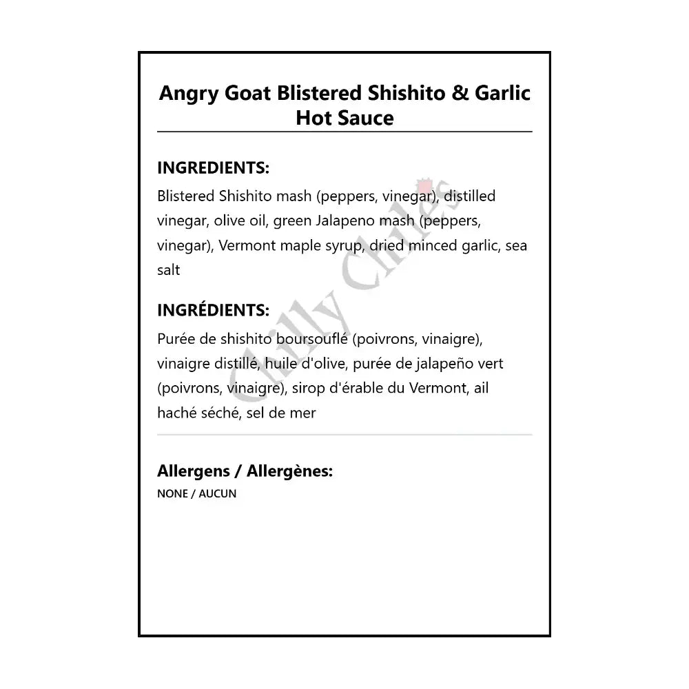 Angry Goat Blistered Shishito & Garlic Hot Sauce - Hot Sauce