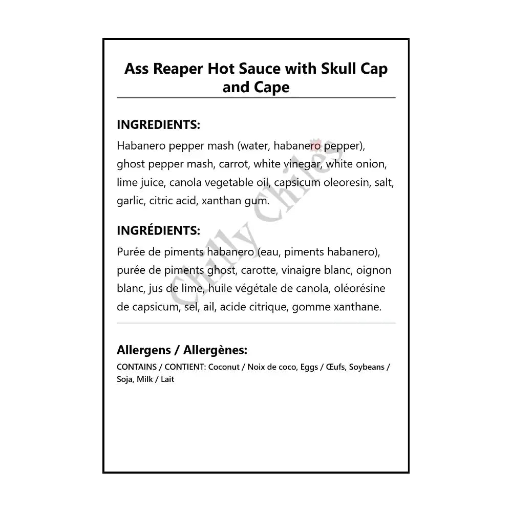 Ass Reaper Hot Sauce with Skull Cap and Cape - Hot Sauce