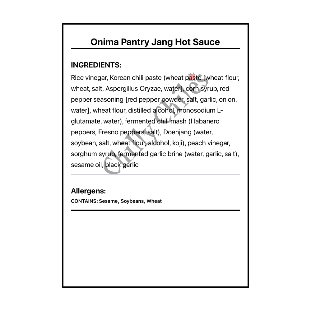 Onima Pantry Jang Hot Sauce - Bilingual Ingredients