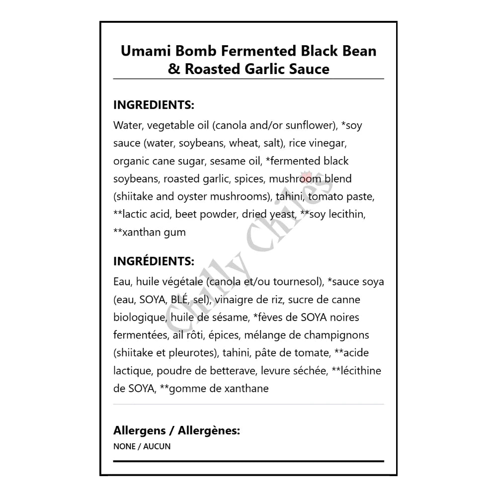 Umami Bomb Fermented Black Bean & Roasted Garlic Sauce - Bilingual Ingredients