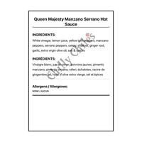 Queen Majesty Manzano Serrano Hot Sauce - Bilingual Ingredients