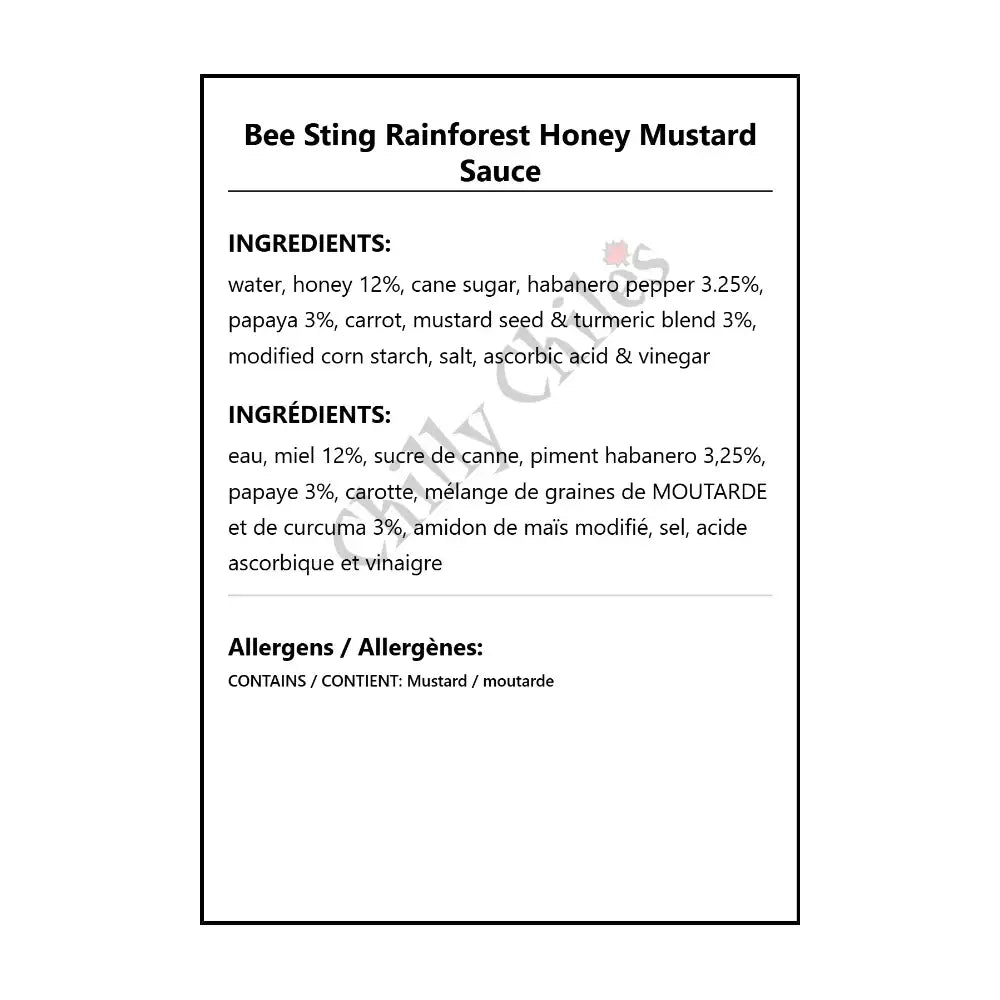 Bee Sting Rainforest Honey Mustard Sauce - Condiments