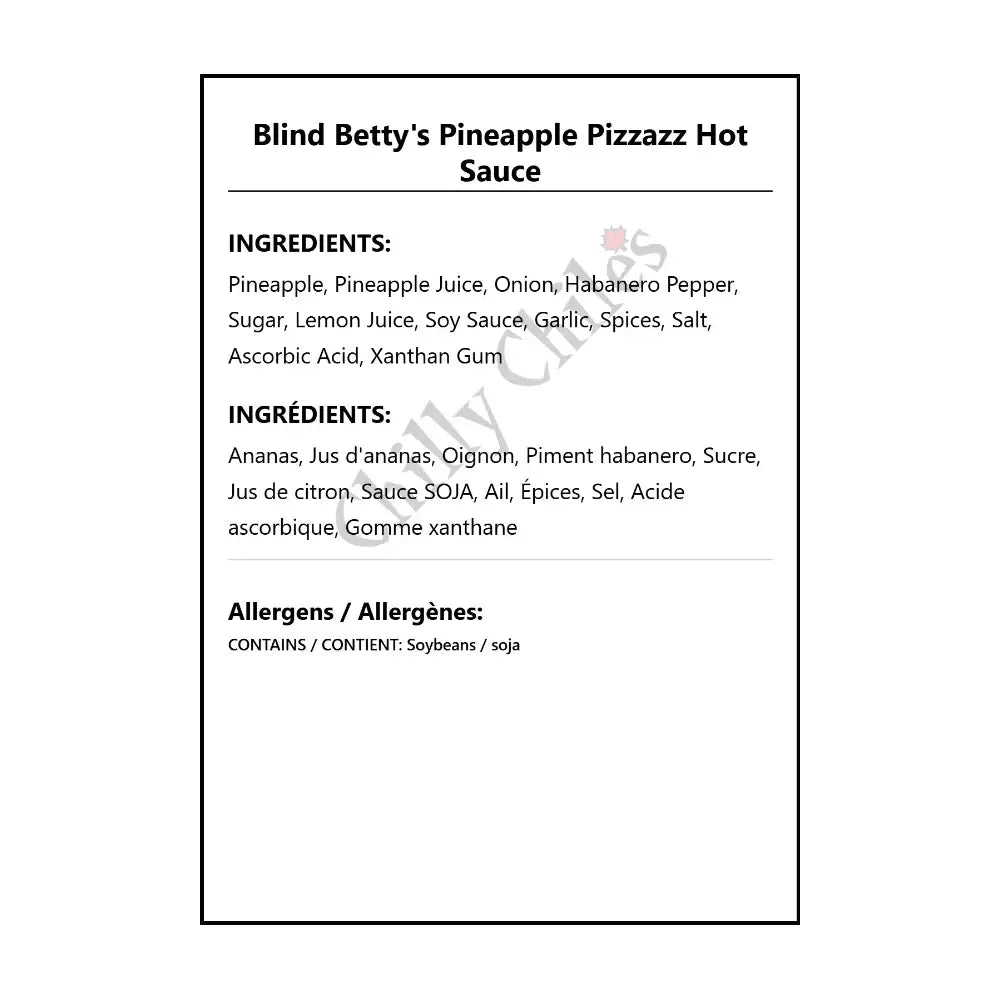 Blind Betty’s Pineapple Pizzazz Hot Sauce - Hot Sauce