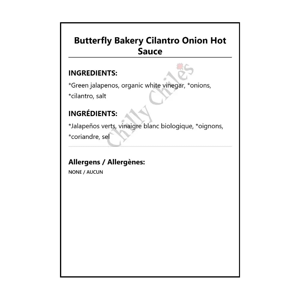 Butterfly Bakery Cilantro Onion Hot Sauce - Hot Sauce