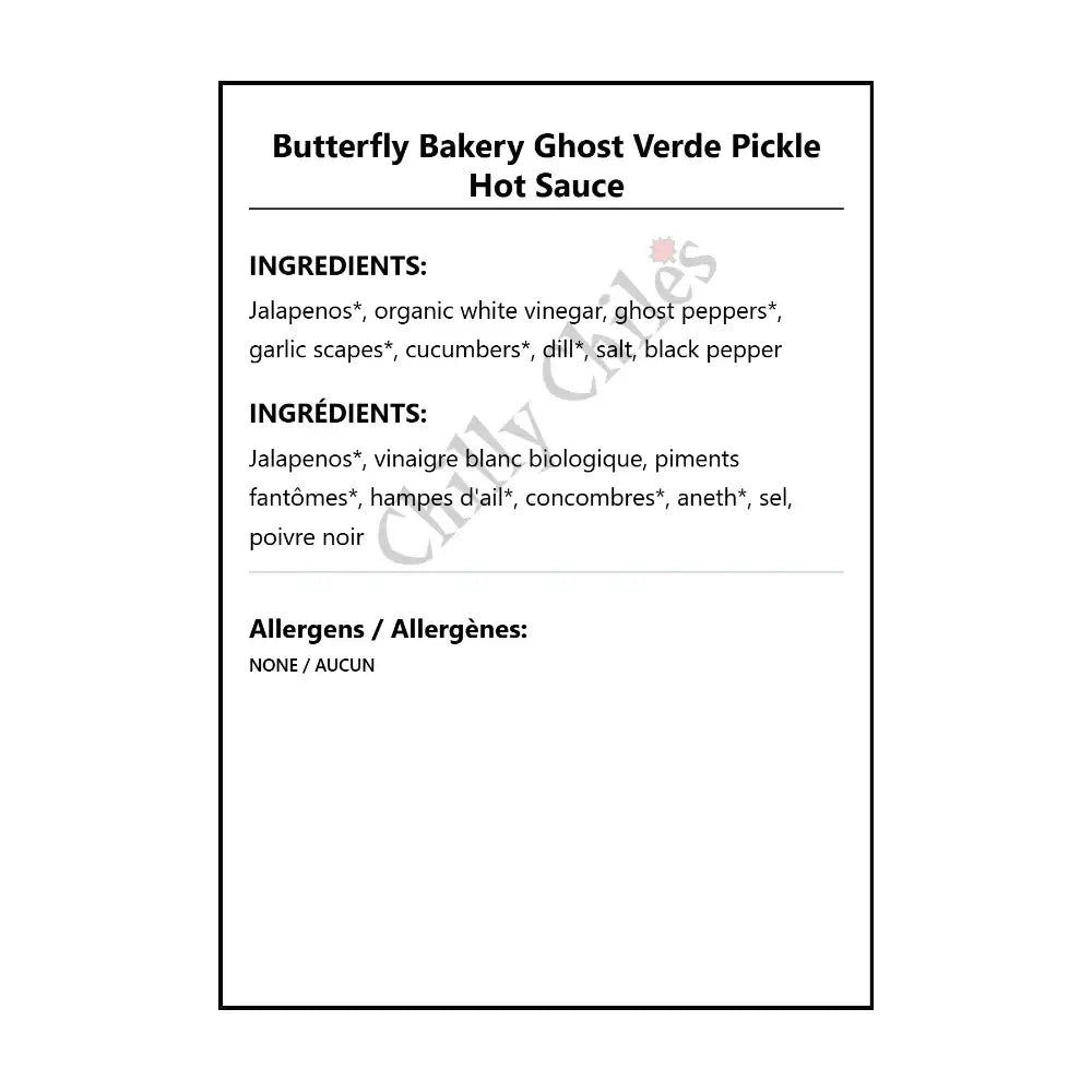 Butterfly Bakery Ghost Verde Pickle Hot Sauce - Hot Sauce