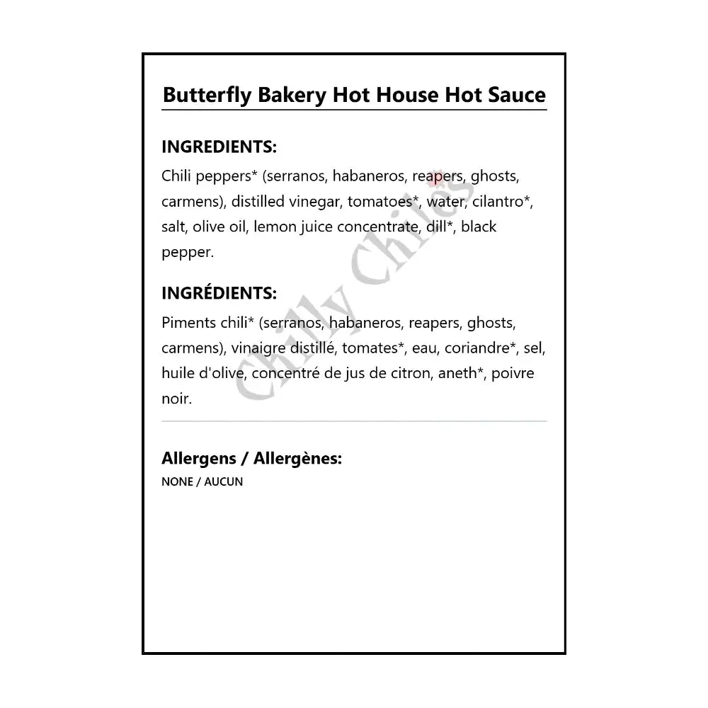 Butterfly Bakery Hot House Hot Sauce - Hot Sauce