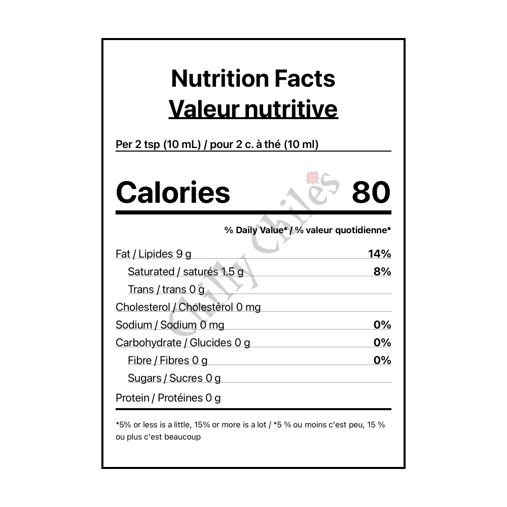 Ki'imak Chili Infused Extra Virgin Olive Oil - Canadian Nutrition Facts
