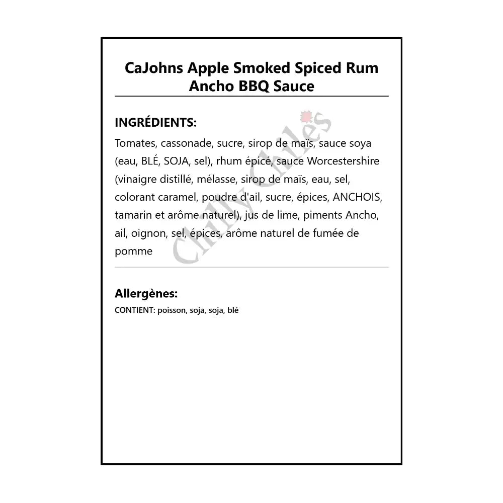 CaJohns Apple Smoked Spiced Rum Ancho BBQ Sauce - BBQ Sauce