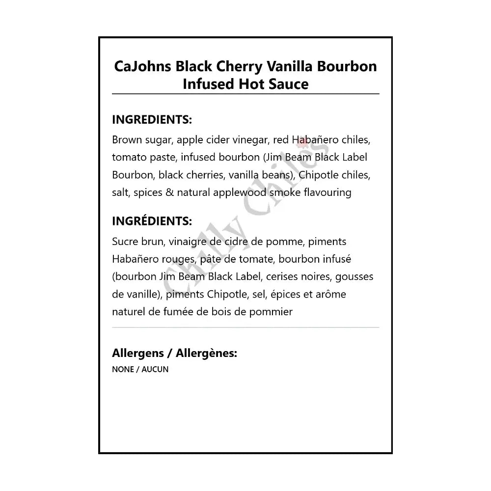 CaJohns Black Cherry Vanilla Bourbon Infused Hot Sauce - Hot Sauce