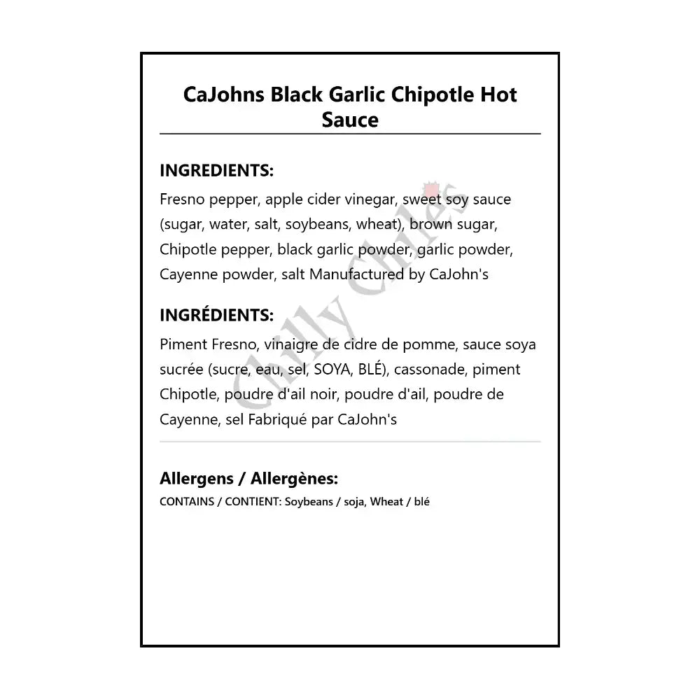 CaJohns Black Garlic Chipotle Hot Sauce - Hot Sauce