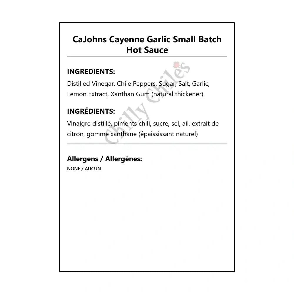CaJohns Cayenne Garlic Small Batch Hot Sauce - Hot Sauce