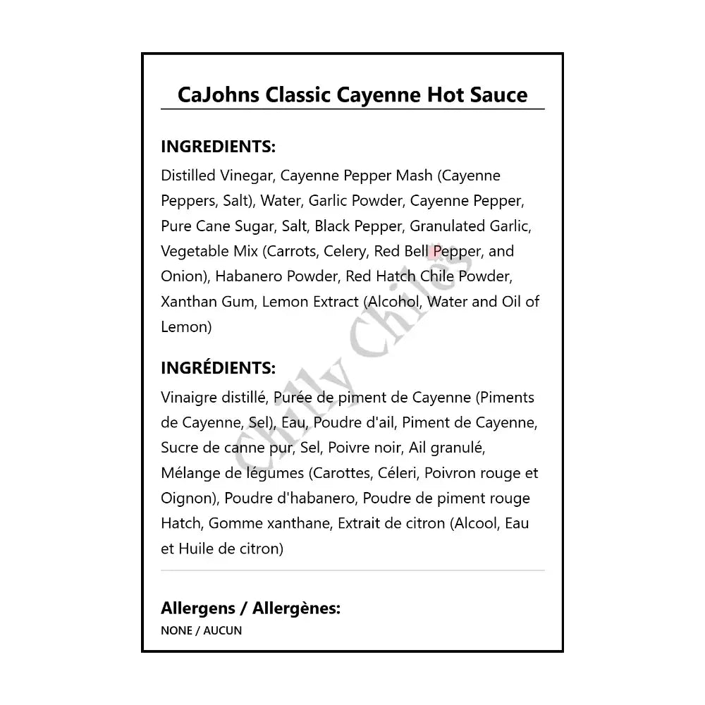 CaJohns Classic Cayenne Hot Sauce - Hot Sauce