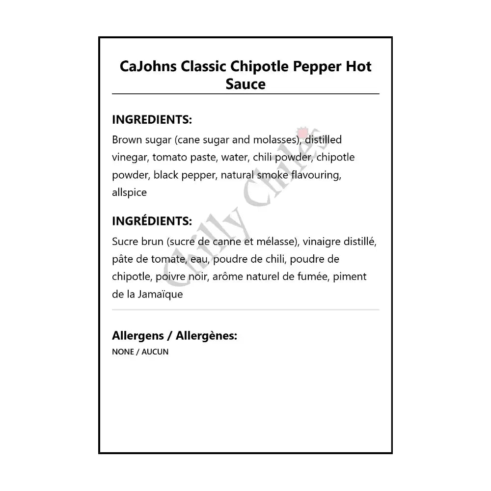 CaJohns Classic Chipotle Pepper Hot Sauce - Hot Sauce