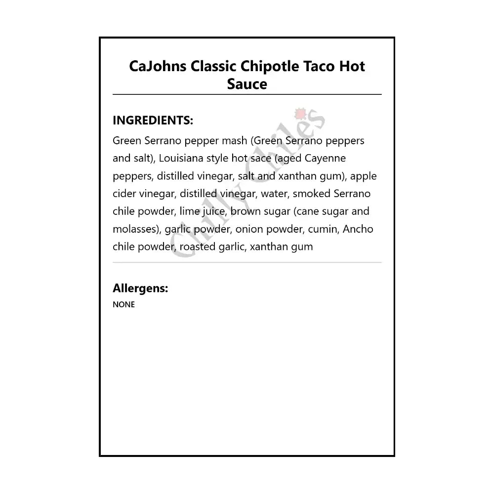 CaJohns Classic Chipotle Taco Hot Sauce - Hot Sauce