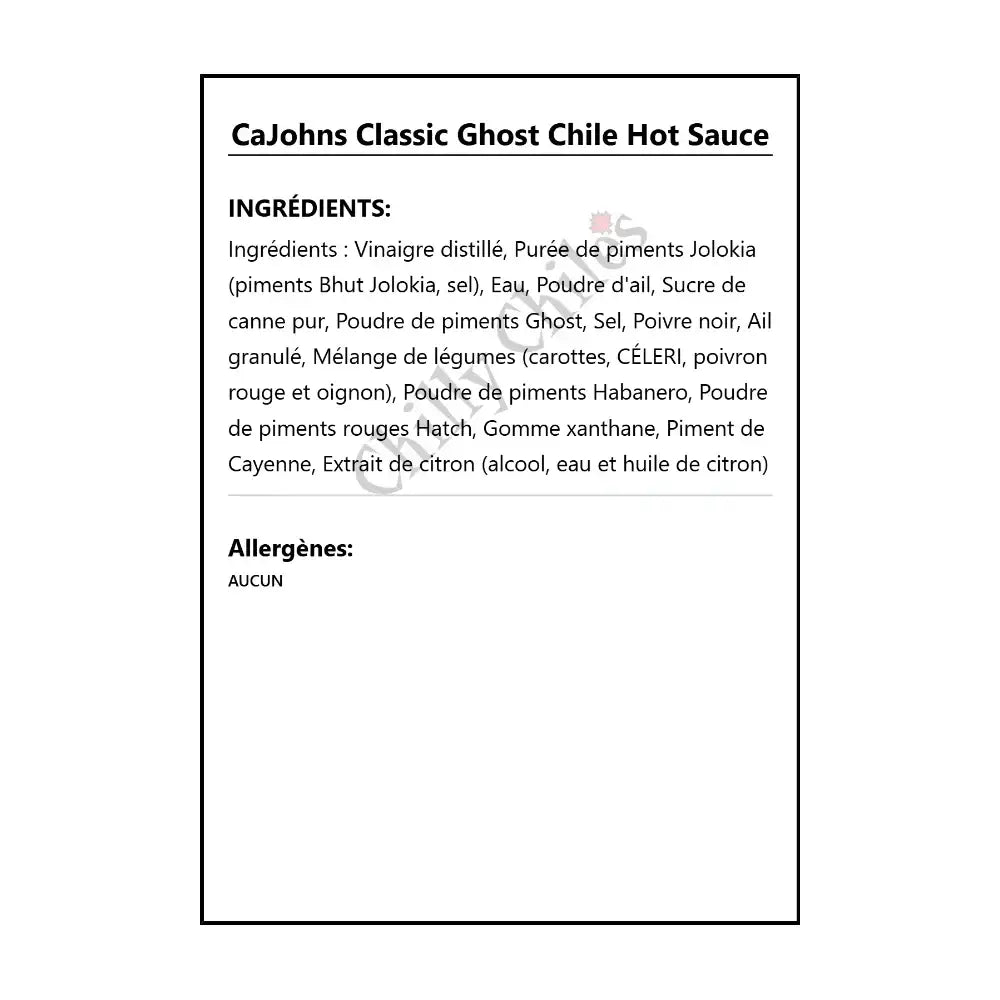 CaJohns Classic Ghost Chile Hot Sauce - Hot Sauce