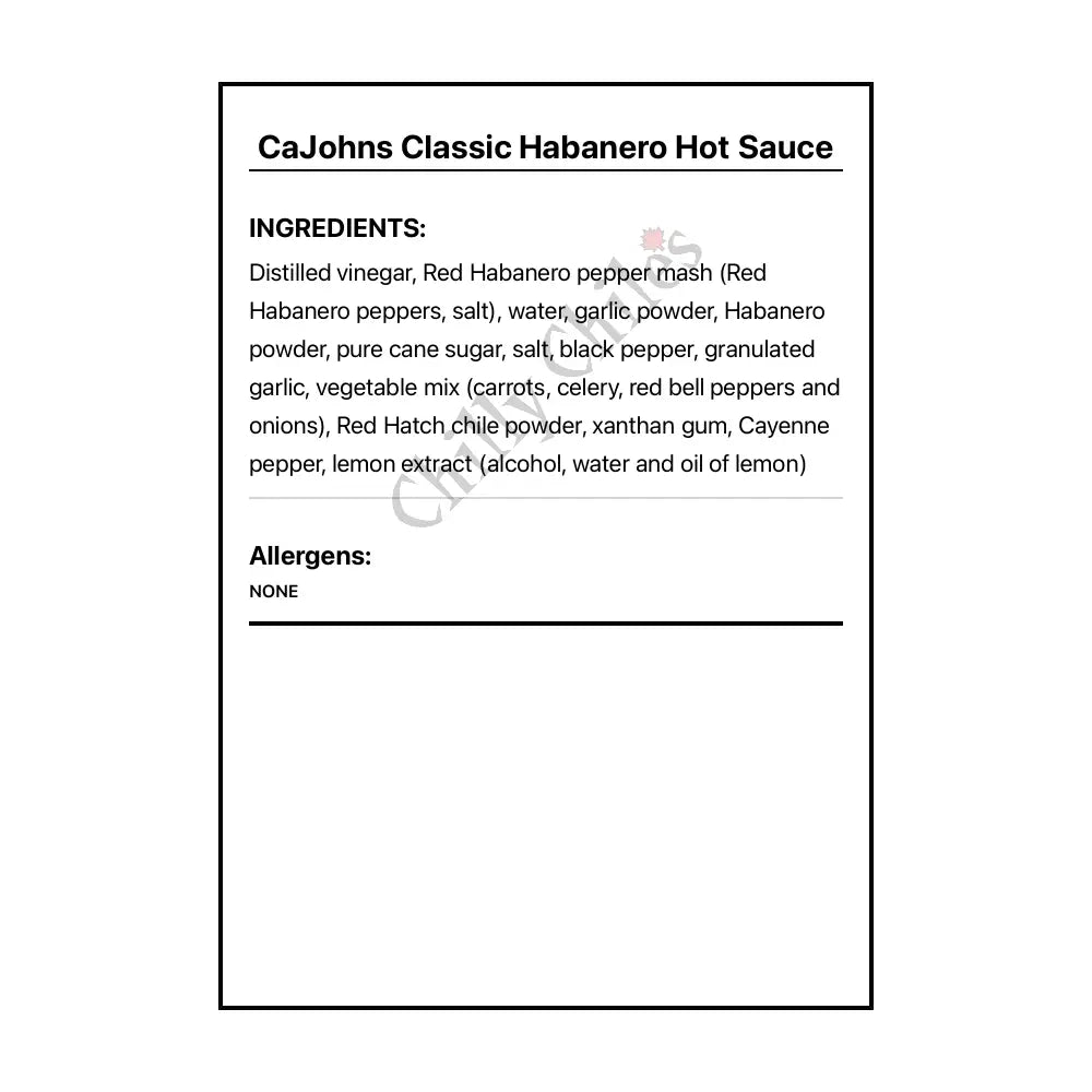 CaJohns Classic Habanero Hot Sauce - Hot Sauce