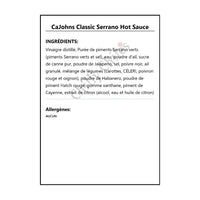 CaJohns Classic Serrano Hot Sauce - Hot Sauce