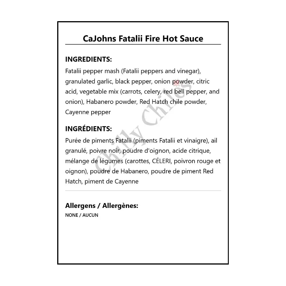 CaJohns Fatalii Fire Hot Sauce - Hot Sauce
