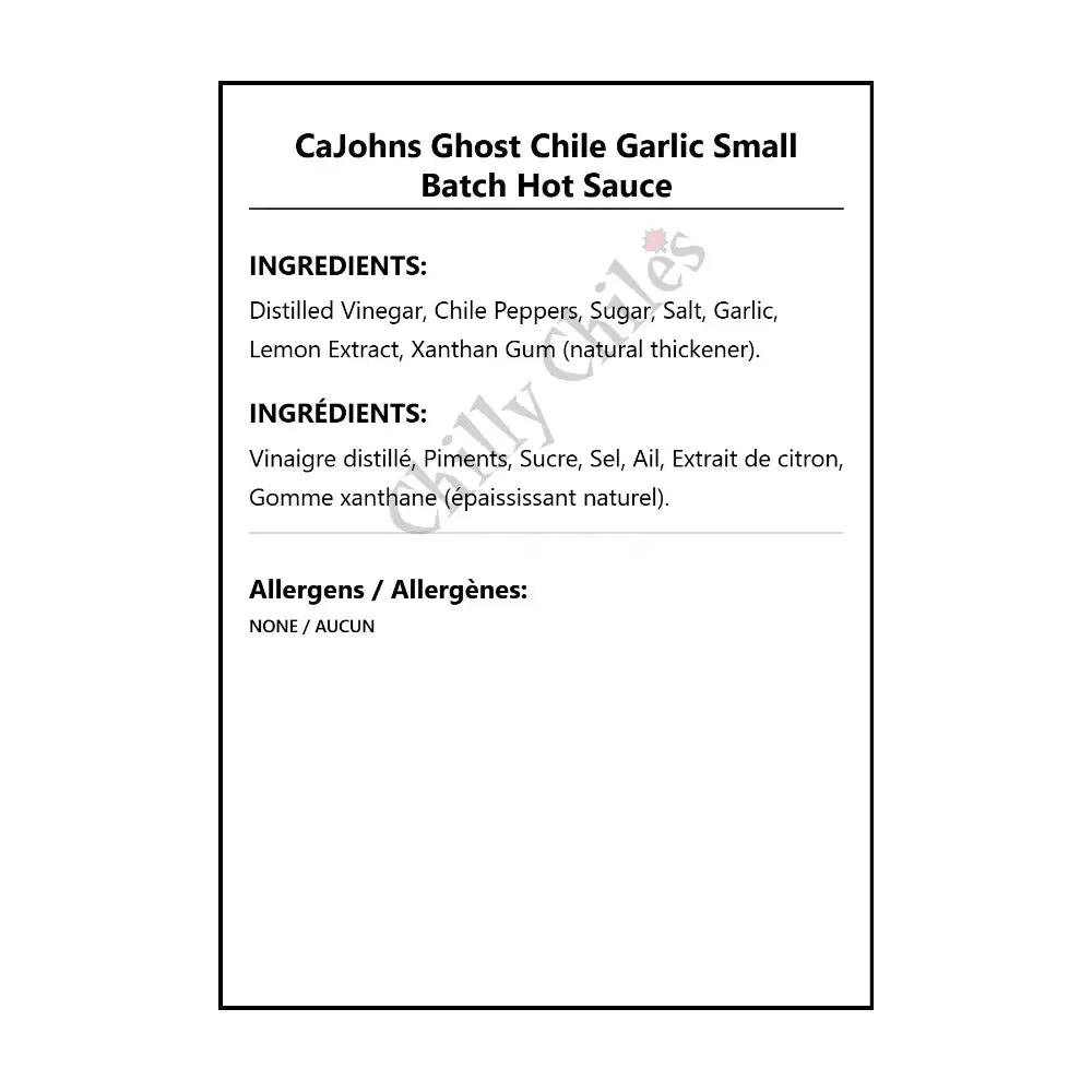 CaJohns Ghost Chile Garlic Small Batch Hot Sauce - Hot Sauce