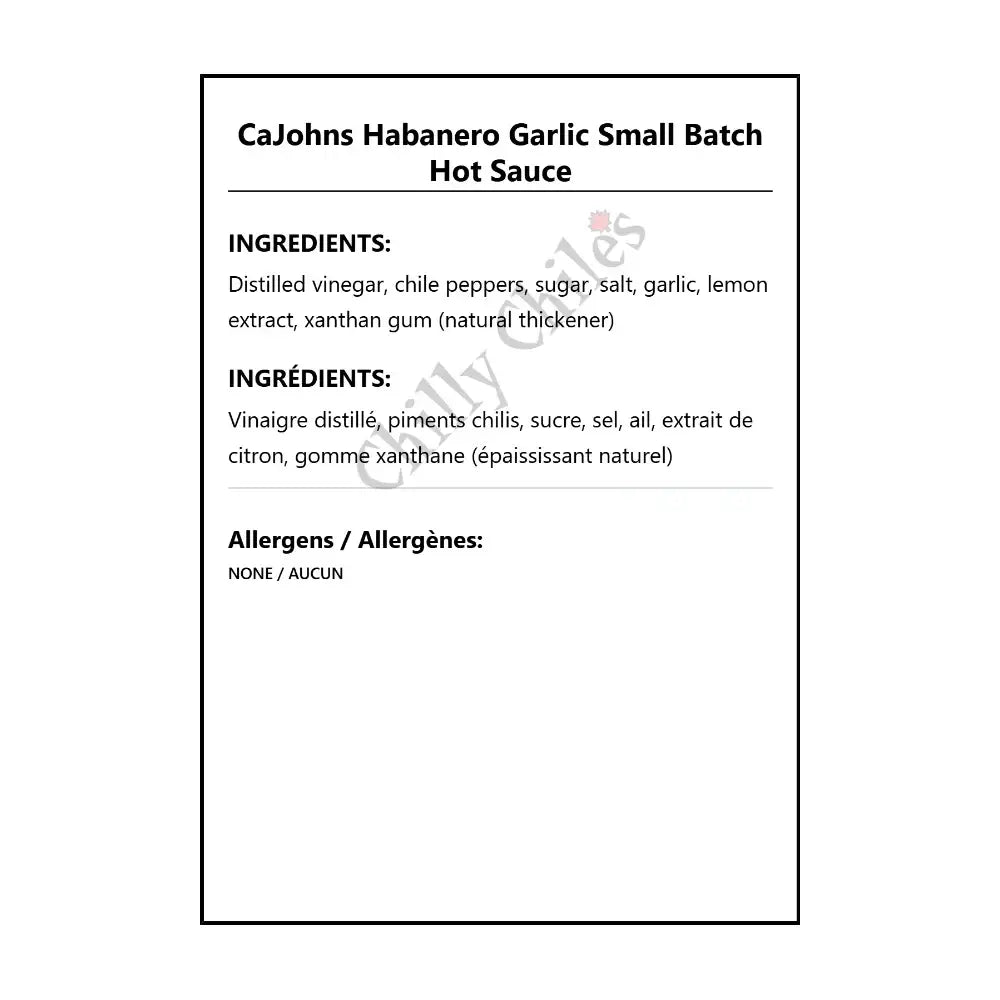 CaJohns Habanero Garlic Small Batch Hot Sauce - Hot Sauce