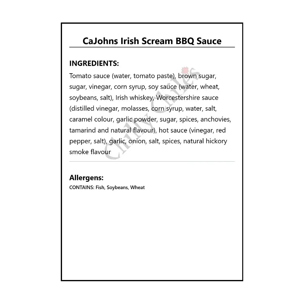 CaJohns Irish Scream BBQ Sauce - BBQ Sauce