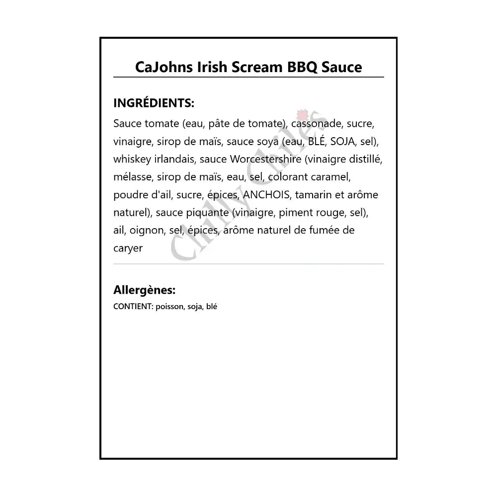 CaJohns Irish Scream BBQ Sauce - BBQ Sauce