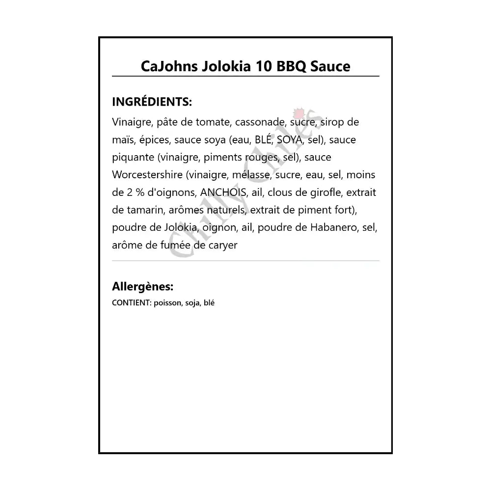 CaJohns Jolokia 10 BBQ Sauce - BBQ Sauce