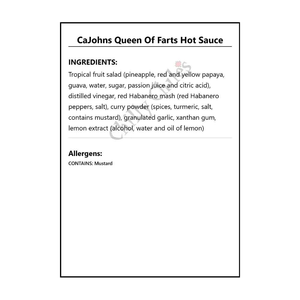 CaJohns Queen Of Farts Hot Sauce - Hot Sauce