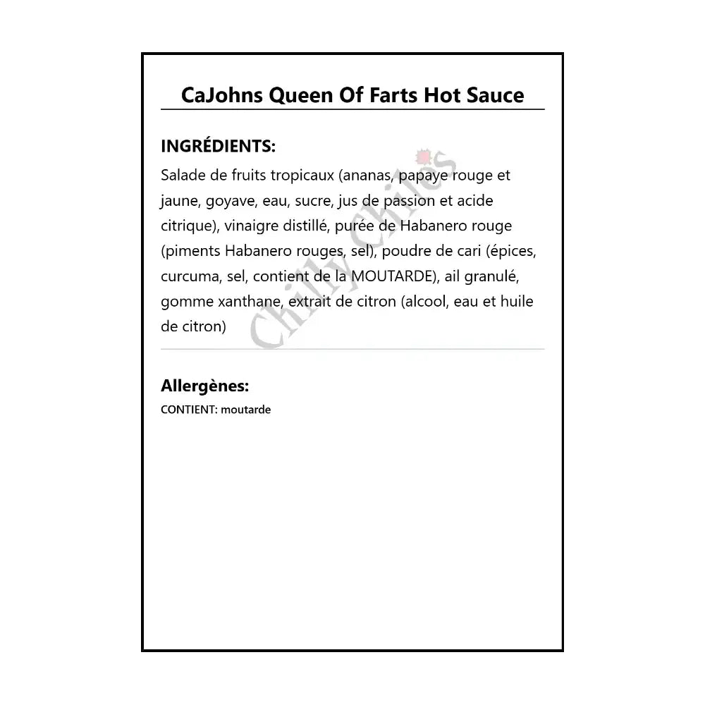 CaJohns Queen Of Farts Hot Sauce - Hot Sauce