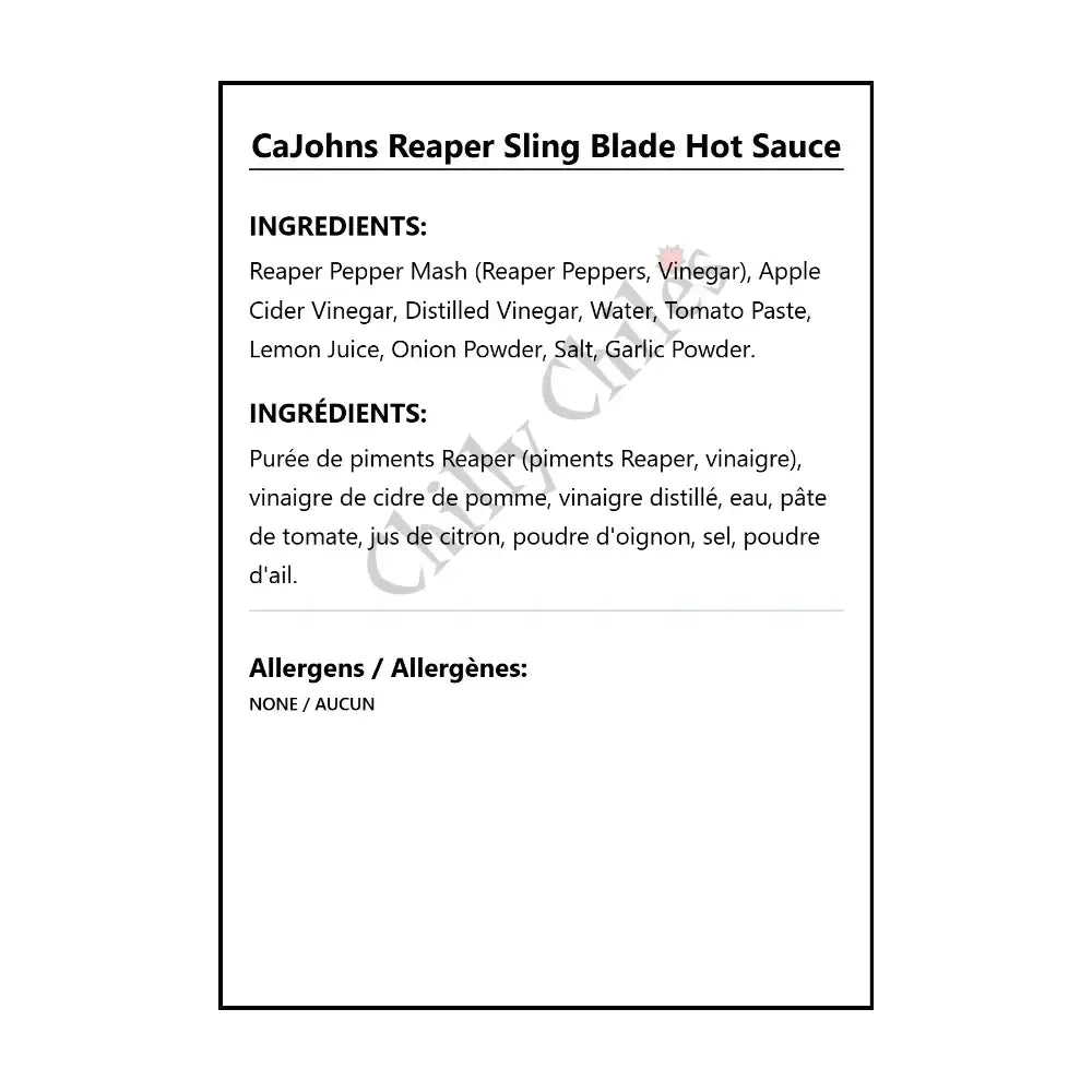 CaJohns Reaper Sling Blade Hot Sauce - Hot Sauce