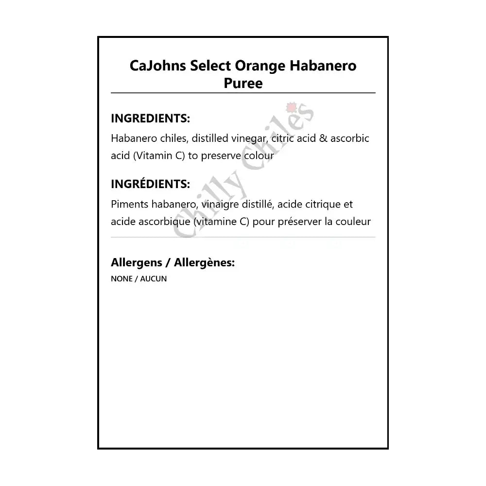 CaJohns Select Orange Habanero Puree - Spice/Peppers