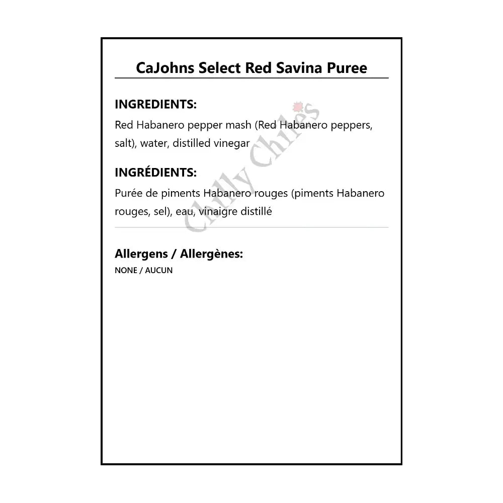 CaJohns Select Red Savina Puree - Spice/Peppers