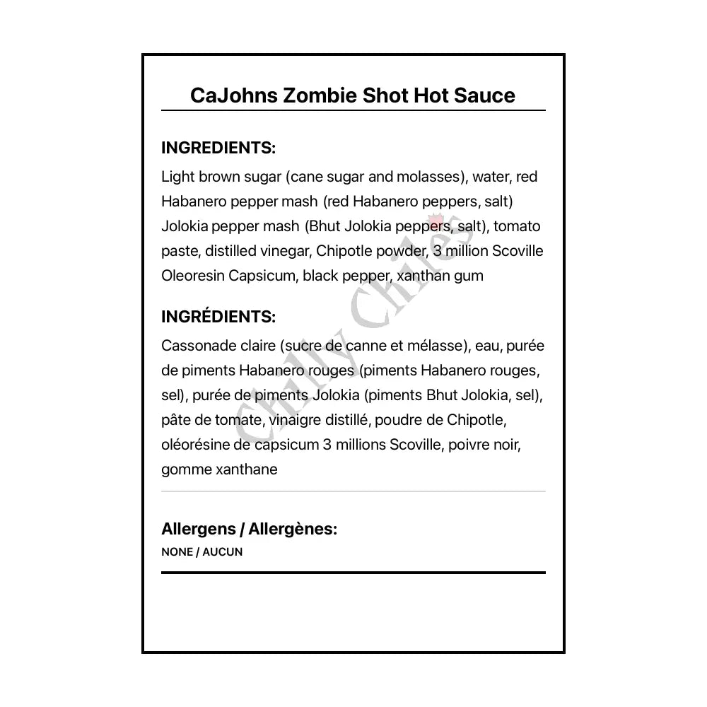 CaJohns Zombie Shot Hot Sauce - Hot Sauce
