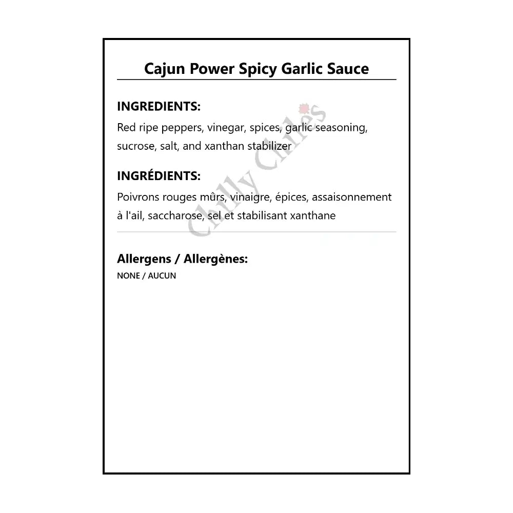 Cajun Power Spicy Garlic Sauce - Hot Sauce