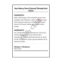 Hurt Berry Farm Charred Threads Hot Sauce - Bilingual Ingredients