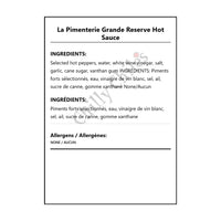 La Pimenterie Grande Reserve Hot Sauce - Bilingual Ingredients