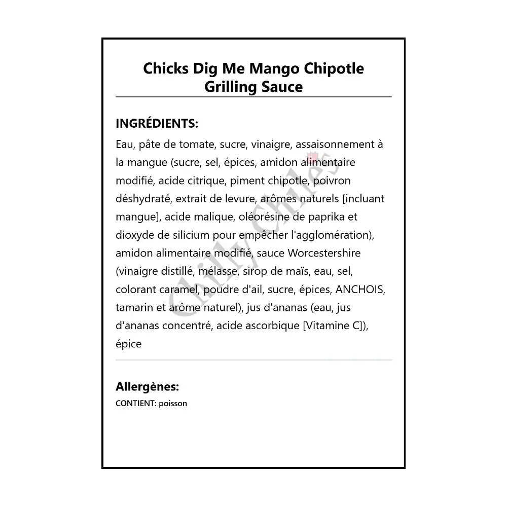 Chicks Dig Me Mango Chipotle Grilling Sauce - BBQ Sauce