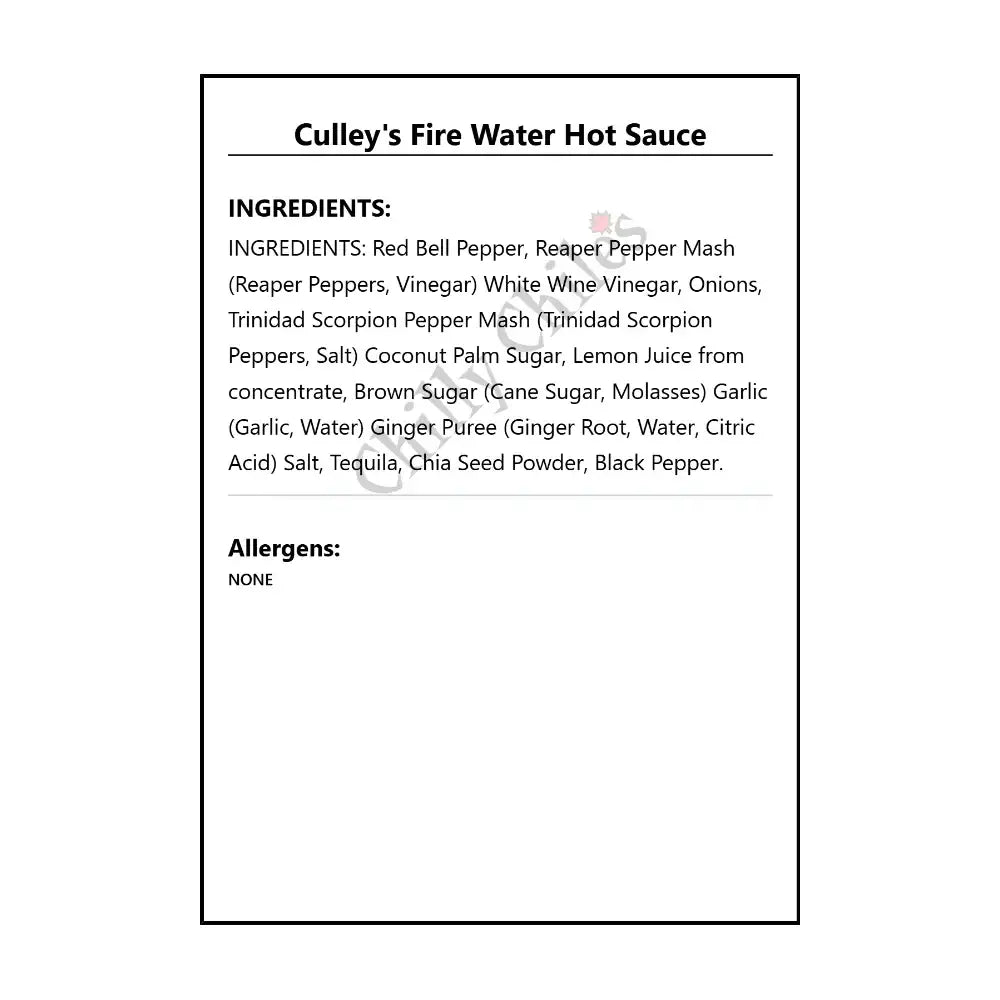 Culley’s Fire Water Hot Sauce - Hot Sauce