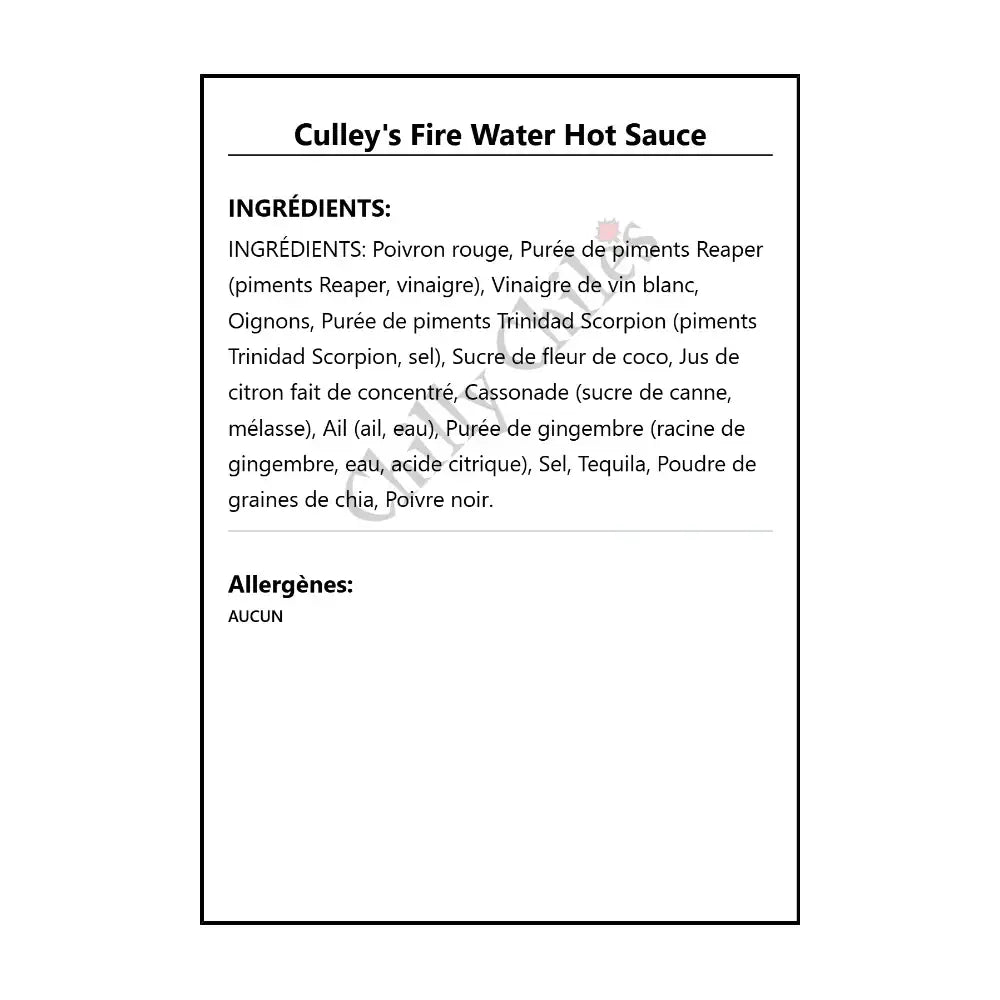 Culley’s Fire Water Hot Sauce - Hot Sauce