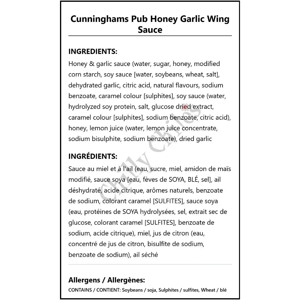 Cunninghams Pub Honey Garlic Wing Sauce - Wing Sauce