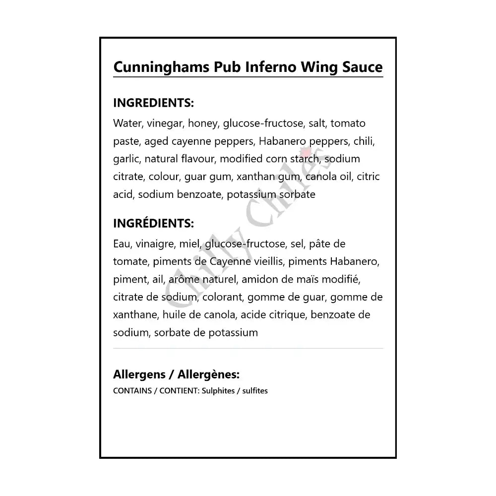 Cunninghams Pub Inferno Wing Sauce - Wing Sauce