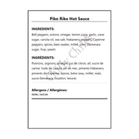 Piko Riko Hot Sauce - Bilingual Ingredients