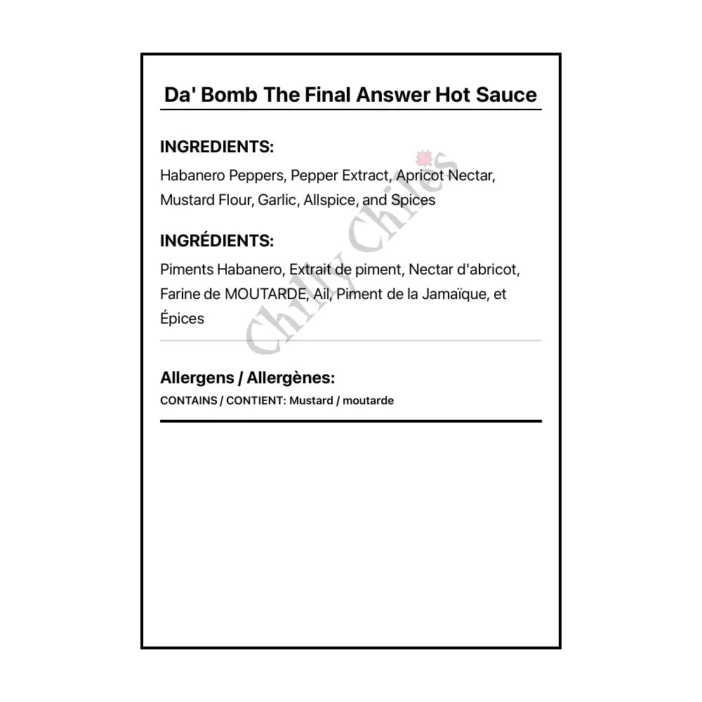 Da’ Bomb The Final Answer Hot Sauce - Hot Sauce