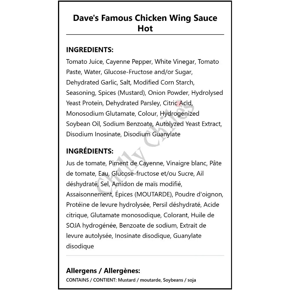 Dave’s Famous Chicken Wing Sauce Hot - Wing Sauce